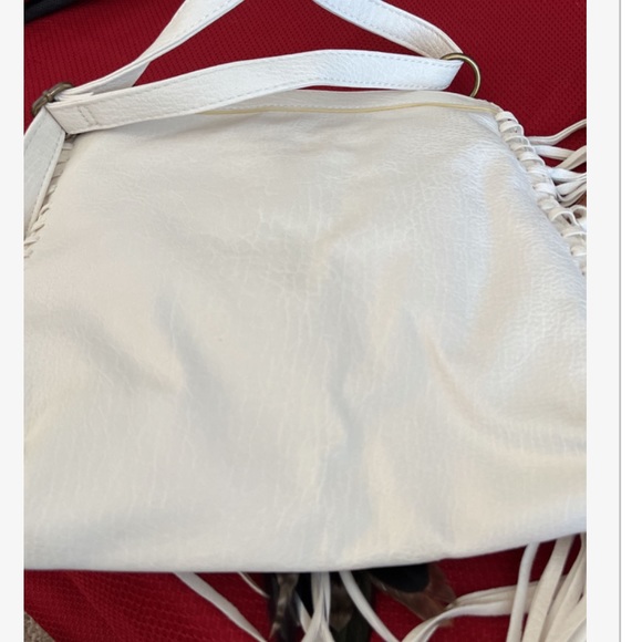 Carlos purse. White leather fringe with feather tassels. - Picture 3 of 3